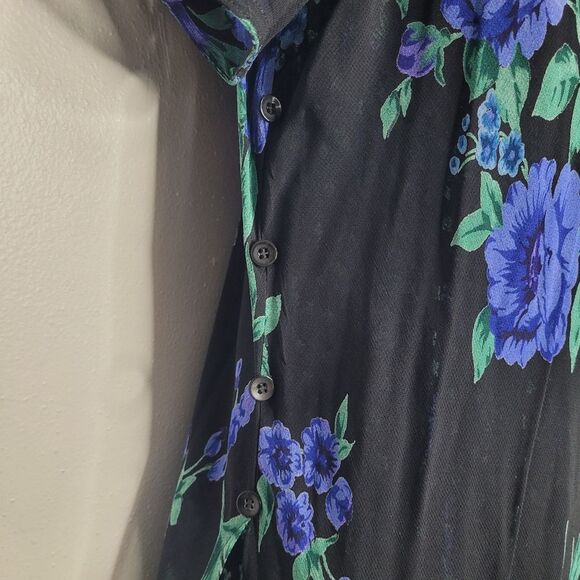 Vintage 90s black green purple blue floral semi sheer dress with overlay size 1x - Picture 4 of 8